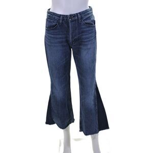 3x1 NYC Womens Cotton Colorblock Frayed Buttoned Bootcut Jeans Blue Size EUR 25